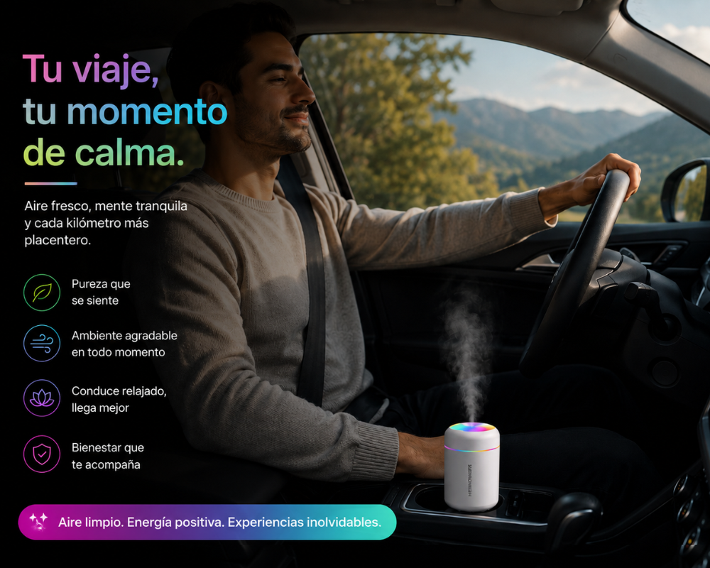 Mini Difusor Aromático USB · Niebla, LED y 180 ml