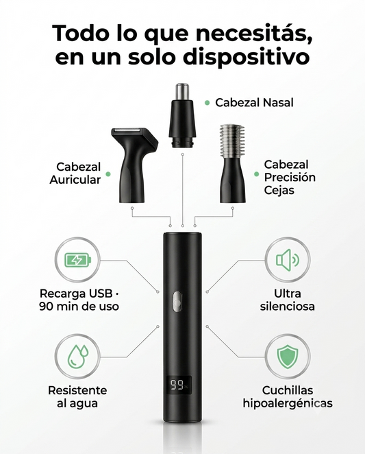 Recortadora Eléctrica 3 en 1 para Vello Nasal, Orejas y Cejas